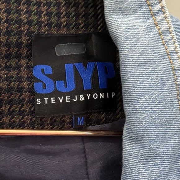 SJYP 1/2 Denim 1/2 Houndstooth Retro 90s Korean Streetwear Blazer Jacket Size M - Picture 5 of 7